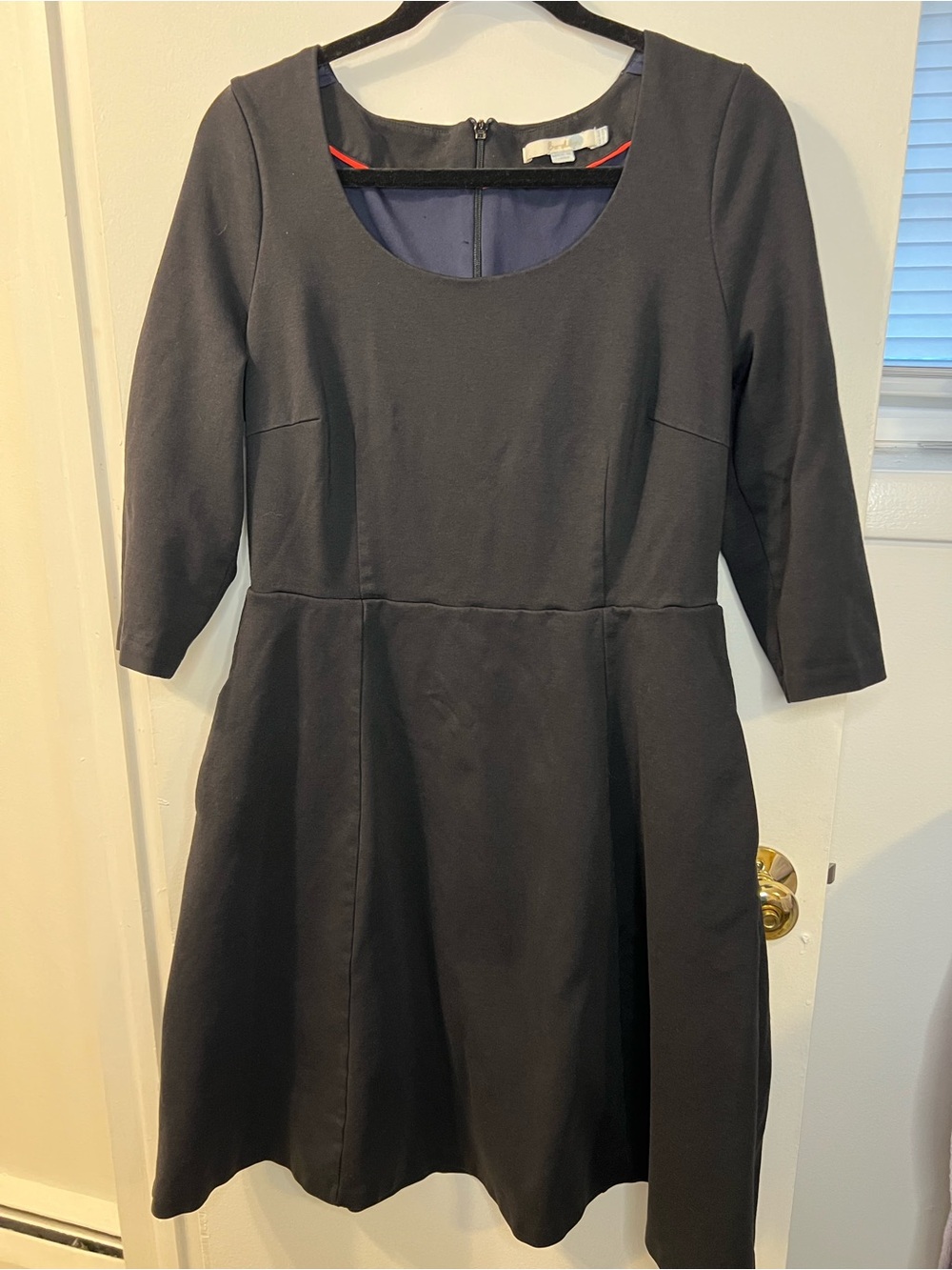 Boden Black Scoop-Neck Long-Sleeve Fit & Flare Dress